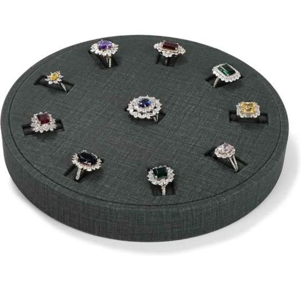 10 Slots Ring Tray Round Holder Display PU Leather Earring Organizer